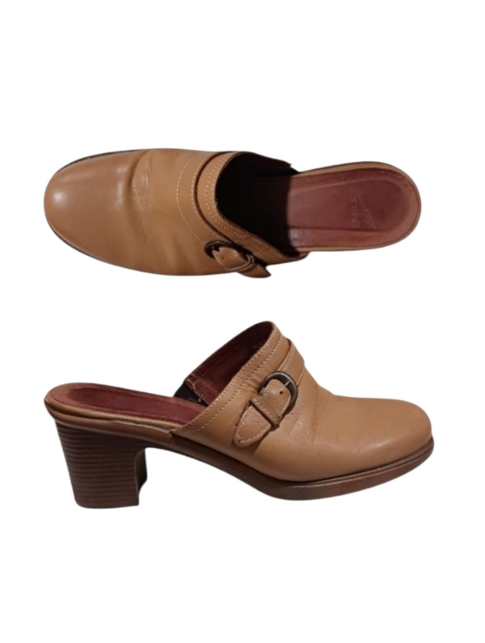 Dansko Heeled Leather Mule Clog Slip-On Camel